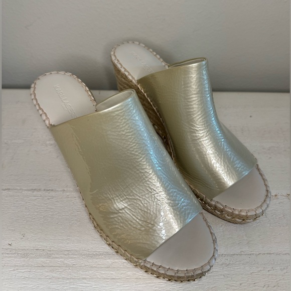 KARL LAGERFELD Paris Carina Slip On Open Toe Wedge Sandals Women’s 9.5 LIKE NEW - Picture 2 of 10